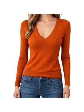 The Limited Wool Blend Burnt Orange Fitted V-Neck Sweater Women’s XS Slim Knit
